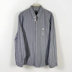 Gap Mens Button Down Shirt - XXL Stretch Poplin - Untucked Fit Blue Stripe